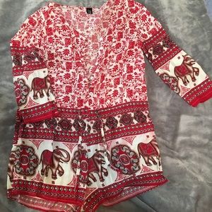 Mid sleeve red romper